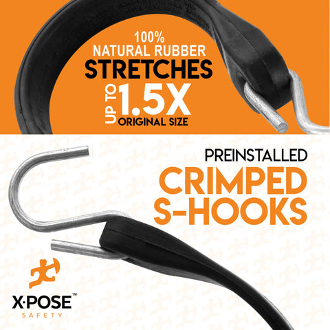 Xpose Safety weatherproof bungee cords withstand rain and sun for outdoor use.