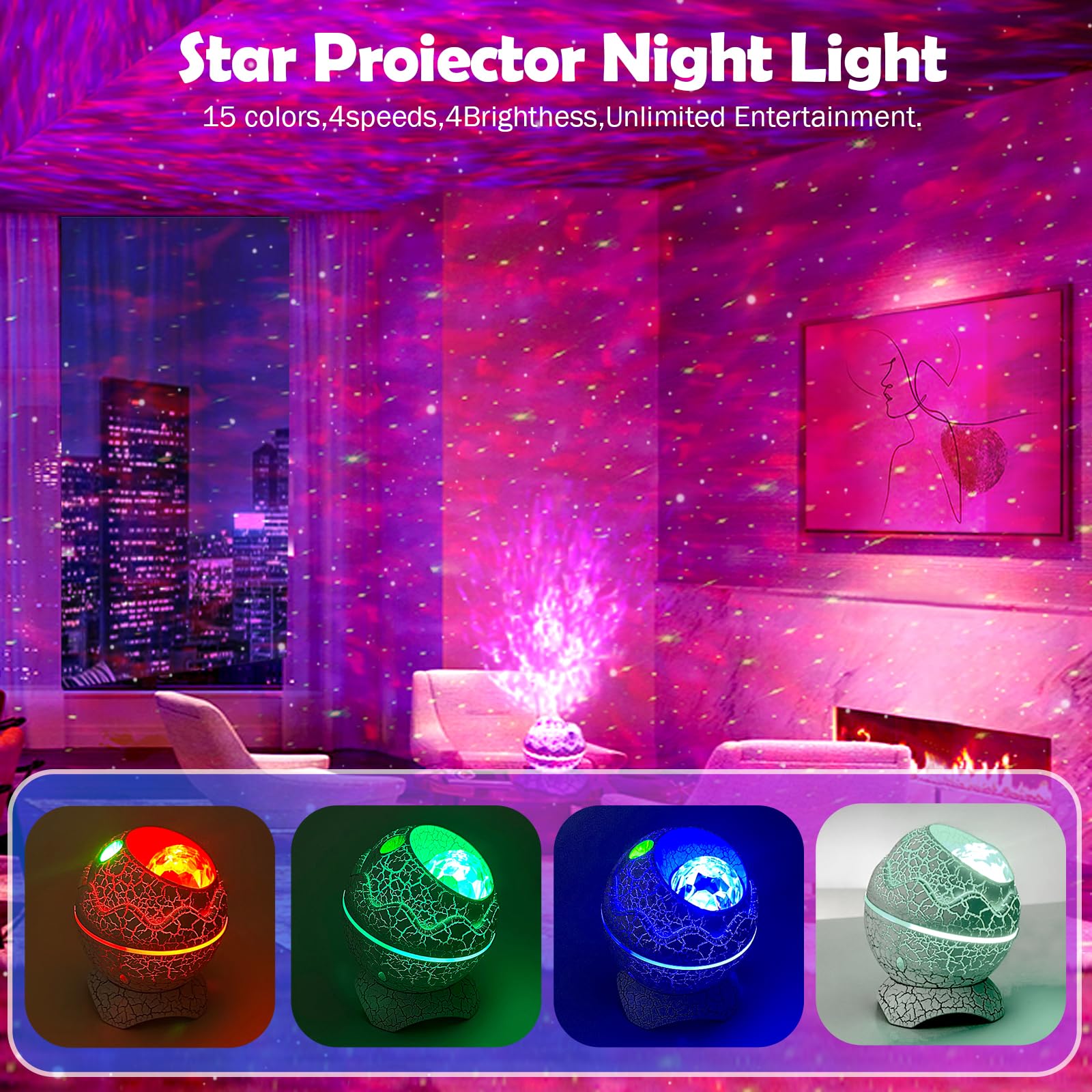 XQBX Dinosaur Egg Galaxy Projector streams Bluetooth music for mood