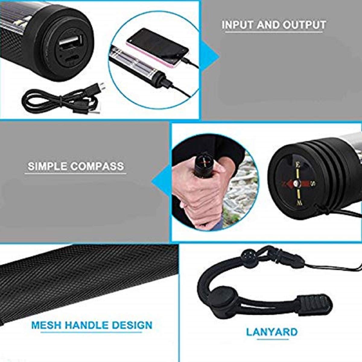 XREXS solar USB LED flashlight magnet mount for hands-free car use