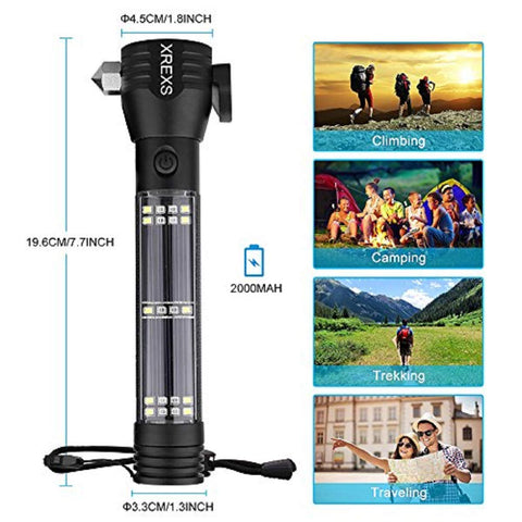 XREXS solar USB LED flashlight sidelight high for hands-free situational awareness
