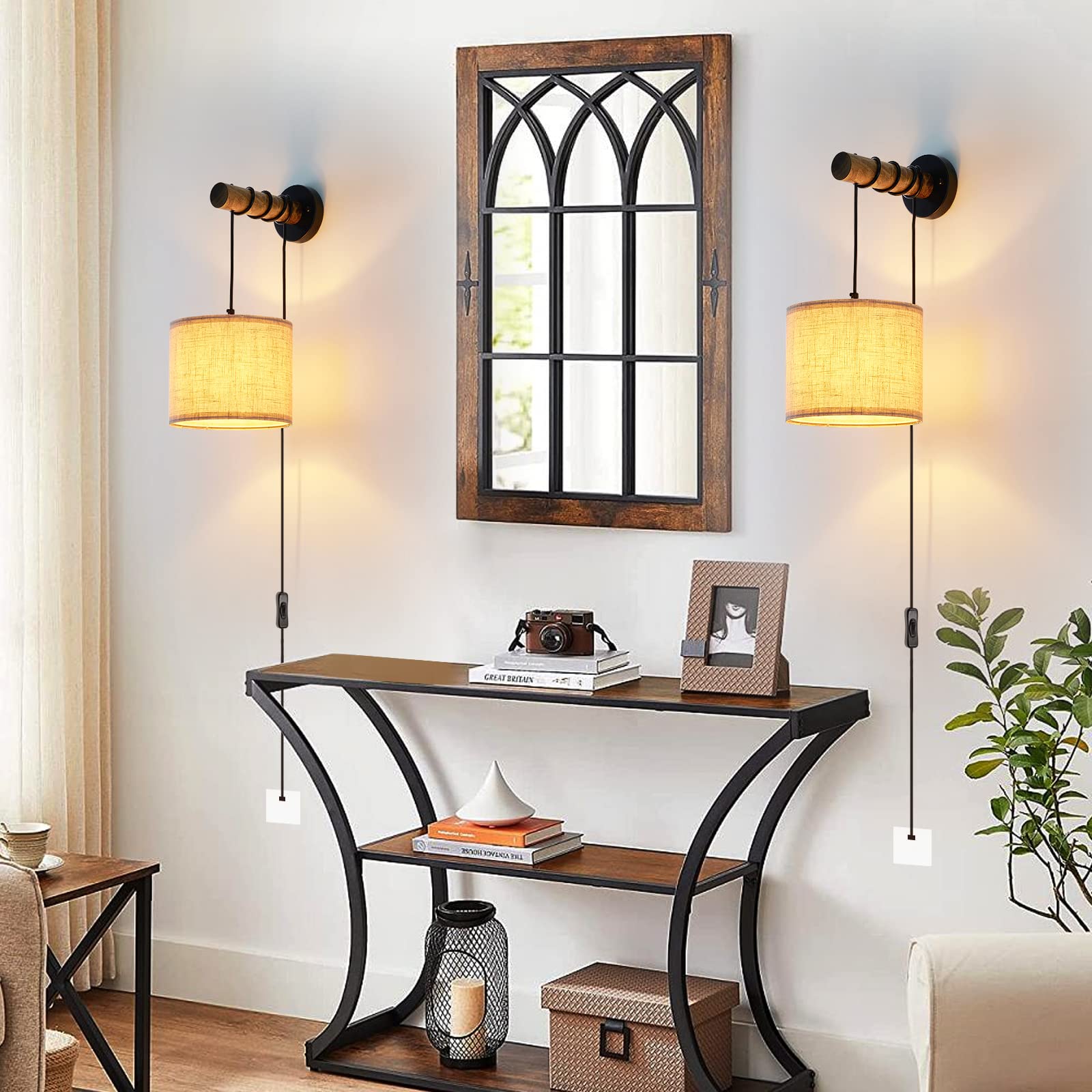 XSDeTu plug-in set with fabric shade and wood arm for versatile decor