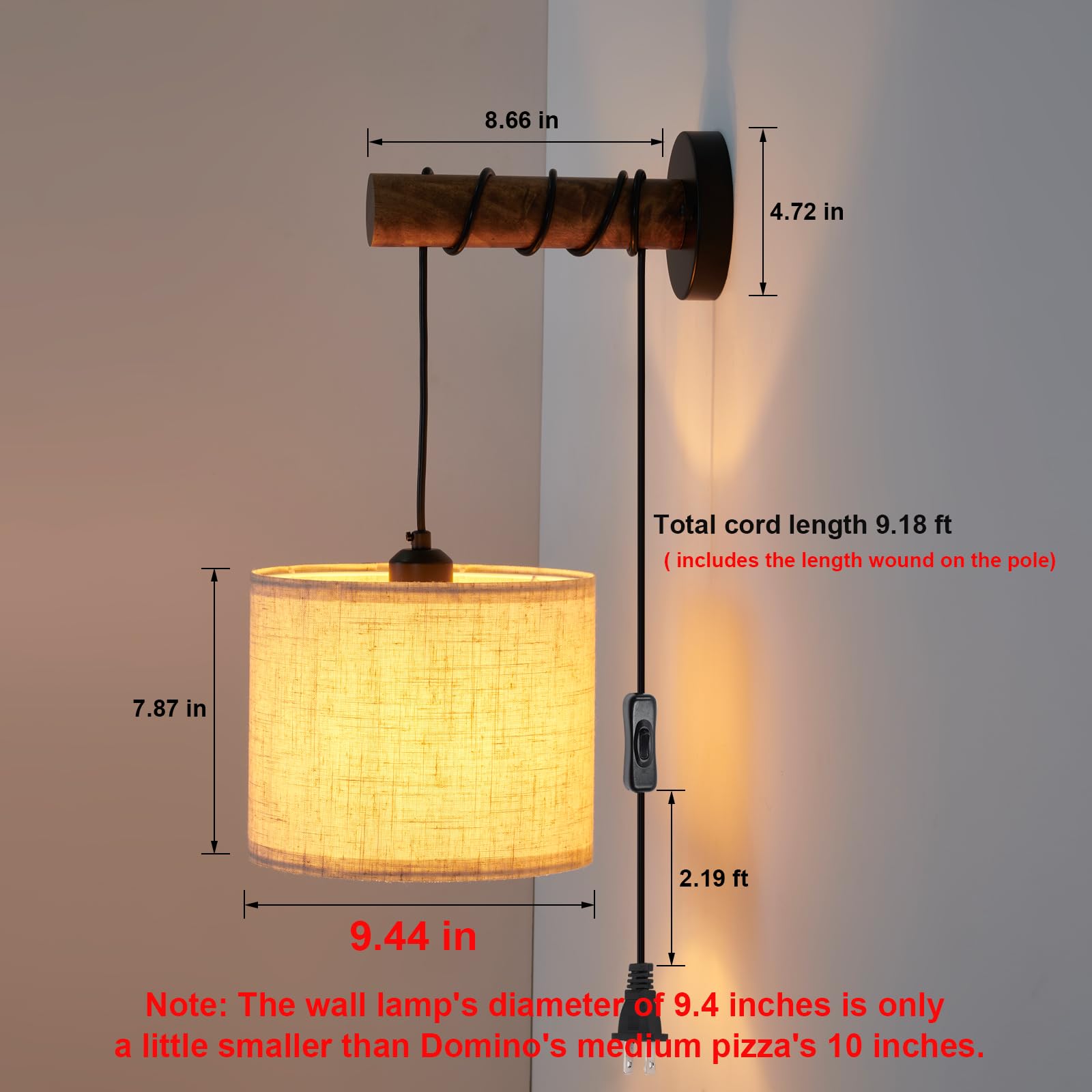 XSDeTu plug-in wall lamp with easy placement cord reach