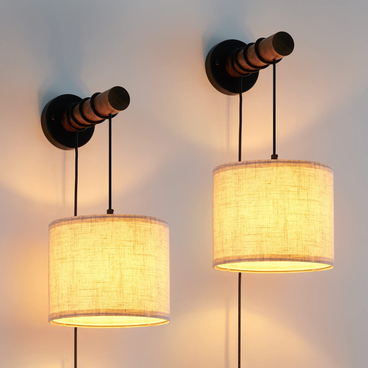 XSDeTu wall sconce duo with linen shade for warm ambient light