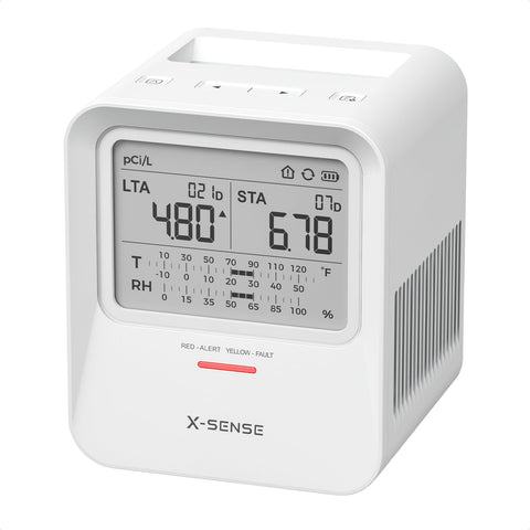 X-Sense Radon Detector front view, compact and easy to place