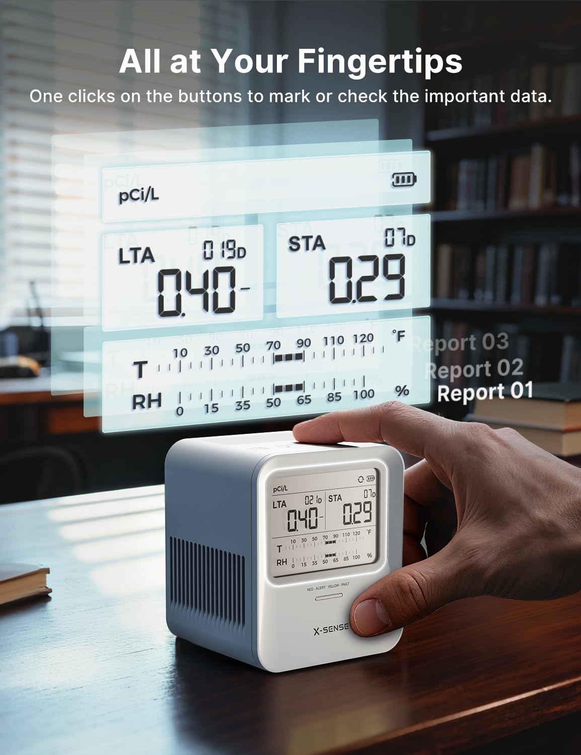 X-Sense Radon Detector in a living room for monitoring