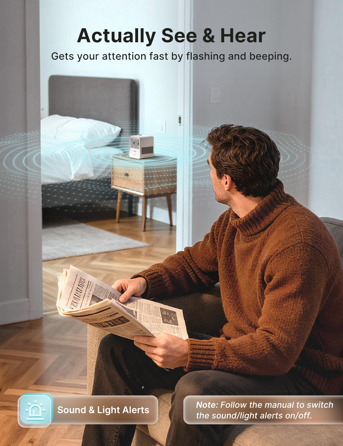 X-Sense Radon Detector top view with accessible controls