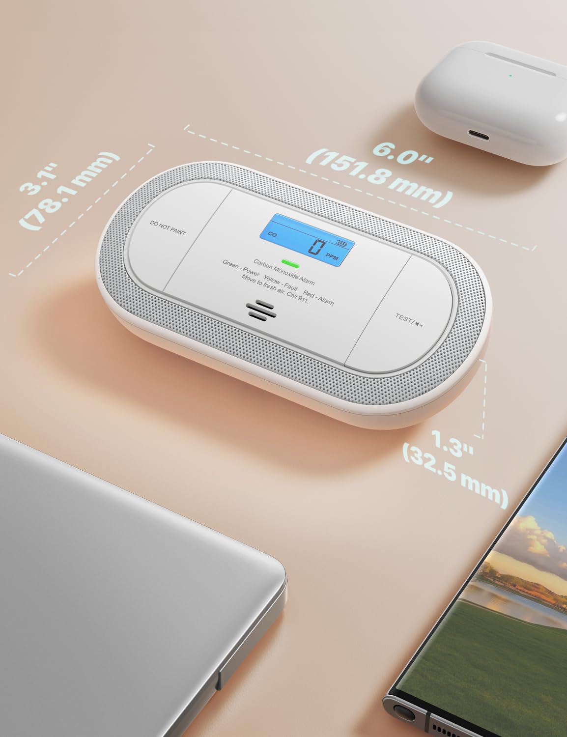 Front view of X-Sense XC0C-SA plug-in CO detector.