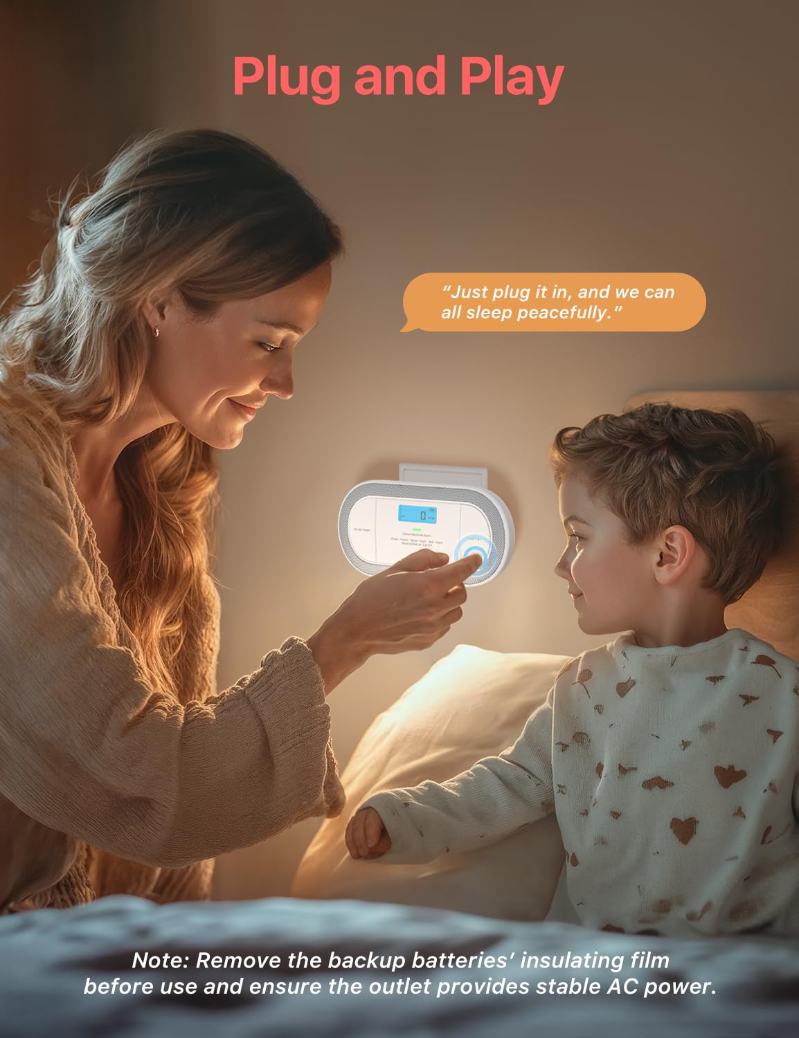 Sleep-friendly green status light on X-Sense XC0C-SA detector.