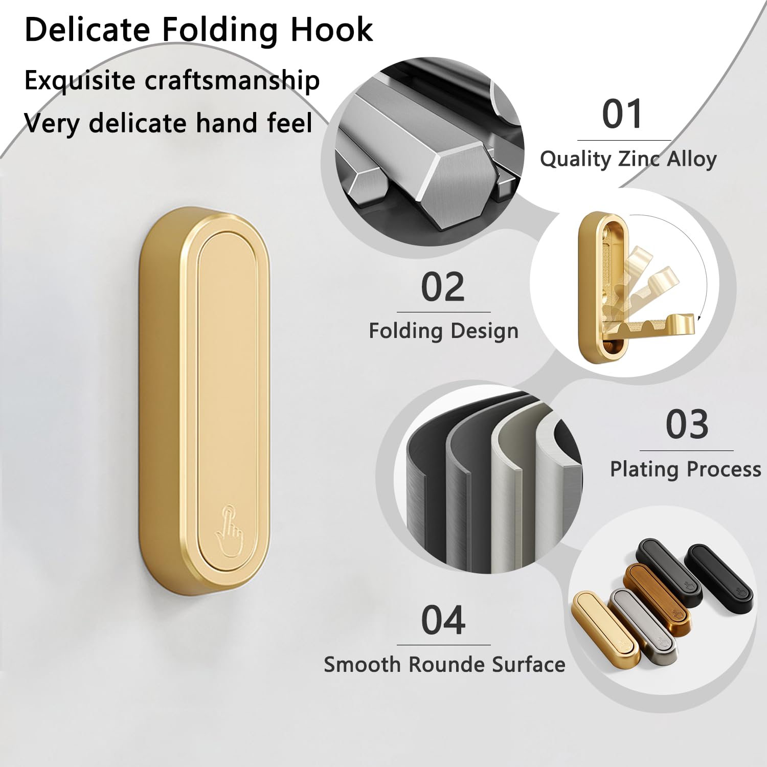 XSGTZMJ folding coat hooks gold folded position demonstrates compact storage
