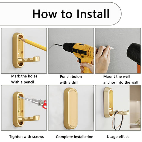 XSGTZMJ folding coat hooks gold close-up of zinc alloy finish and rounded edges