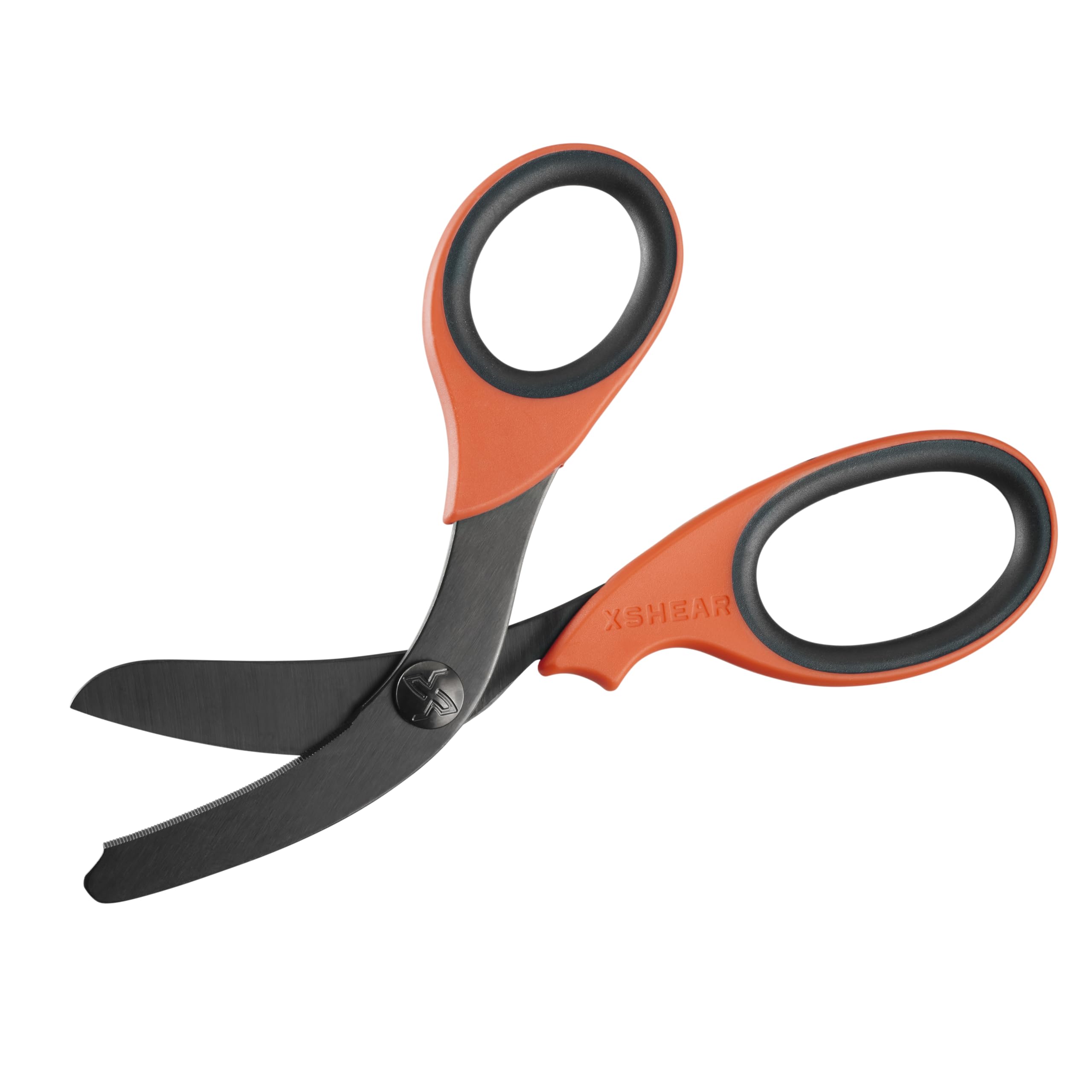 XSHEAR trauma shears ergonomic handle close-up emphasizing slip resistance.