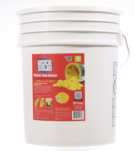 Xsorb Rock Solid Paint Hardener packaging demonstrates easy disposal preparation for paint waste