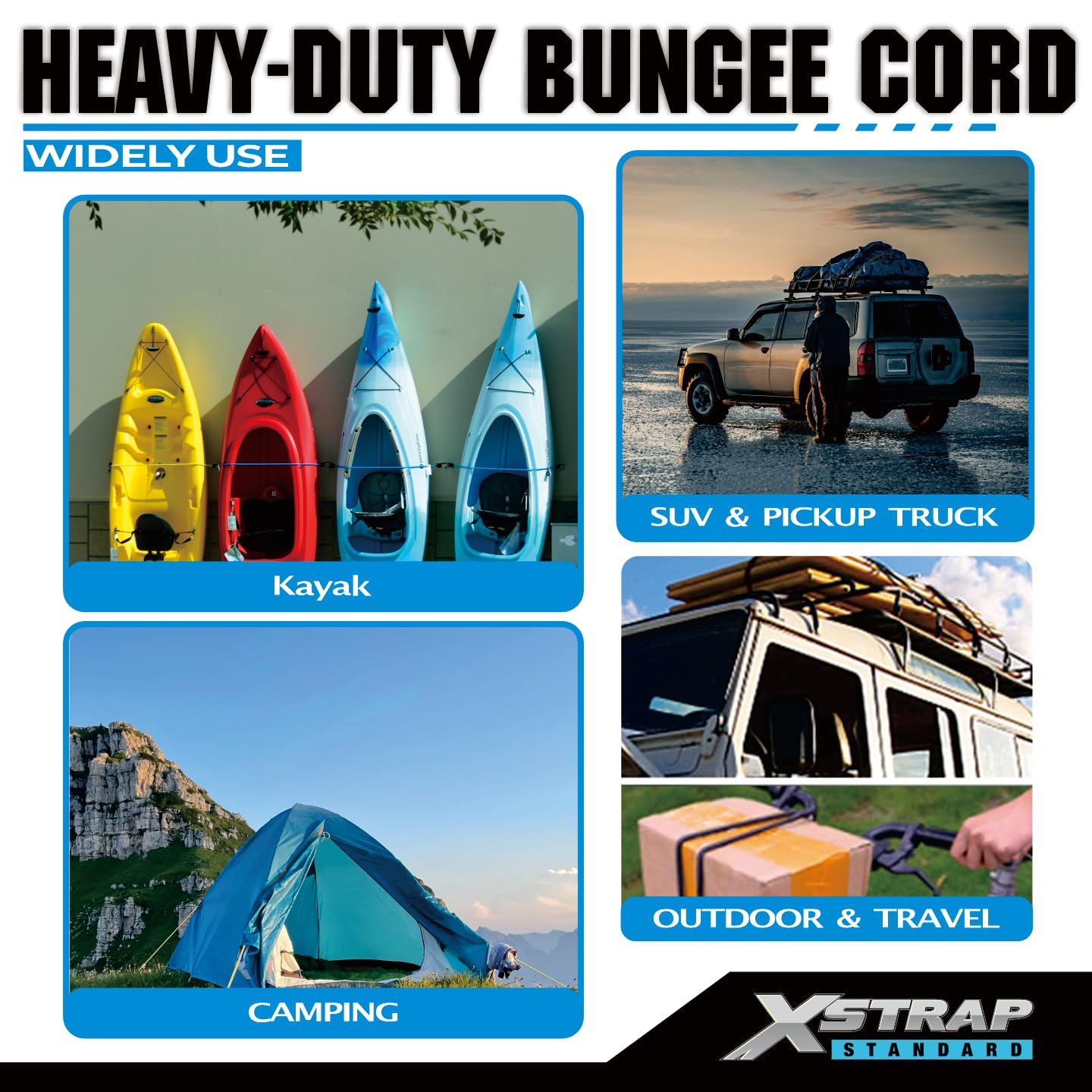 XSTRAP STANDARD color-coded cords aid quick length identification during packing.
