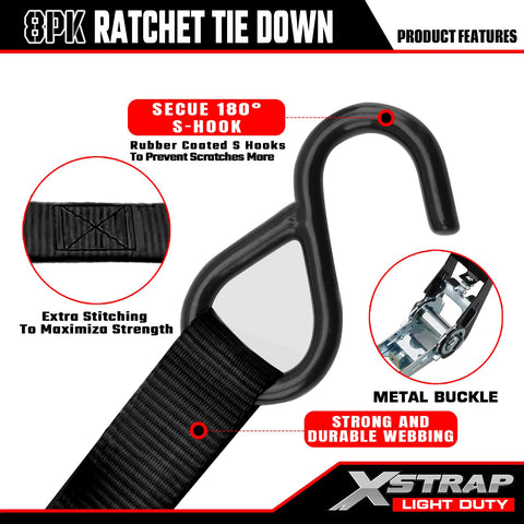 XSTRAP STANDARD coated S-hooks prevent scratches on vehicle and cargo surfaces.
