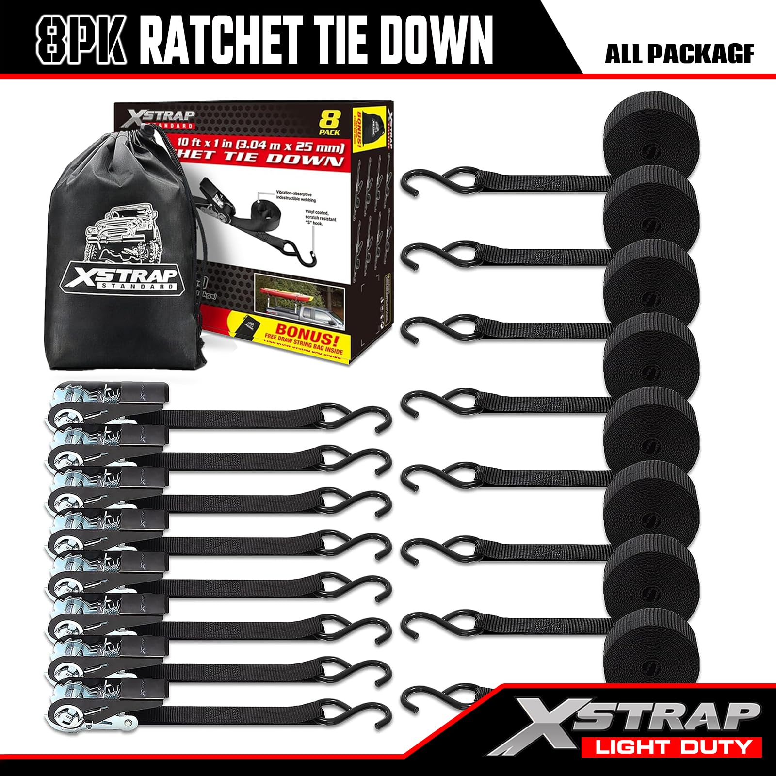 XSTRAP STANDARD durable cargo straps with 900 lb break strength for reliable transport.