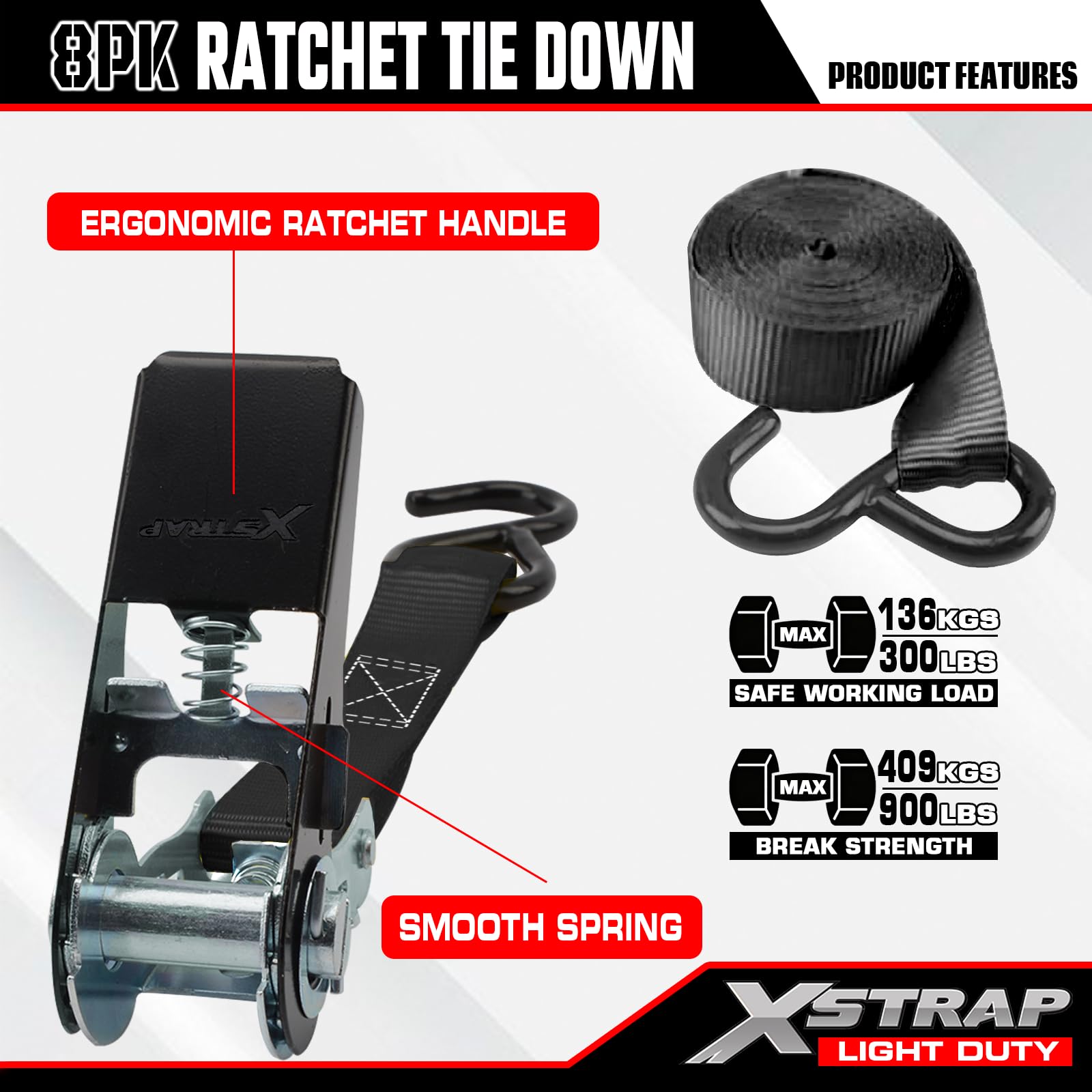 XSTRAP STANDARD quick-release ratchet simplifies tightening and releasing loads.