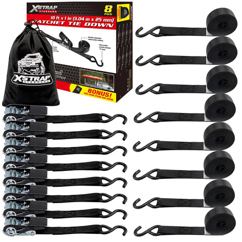 XSTRAP STANDARD ratchet strap 10ft coiled for quick cargo security.