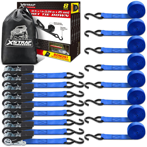XSTRAP STANDARD ratchet tie down strap in blue, ideal for cargo security.