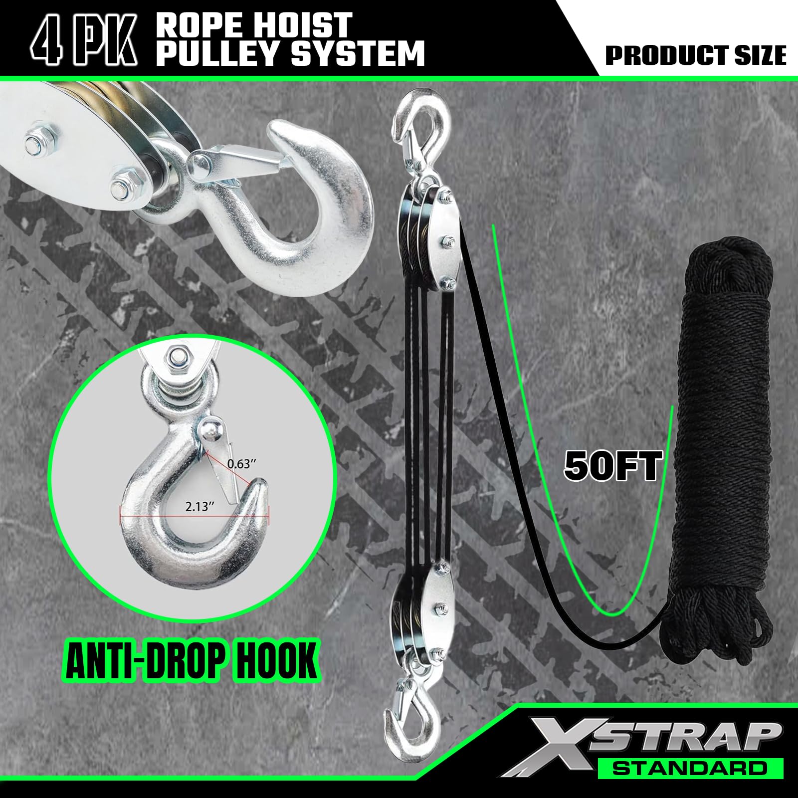 50 ft poly rope with 2000 lb breaking strength for strong lifts