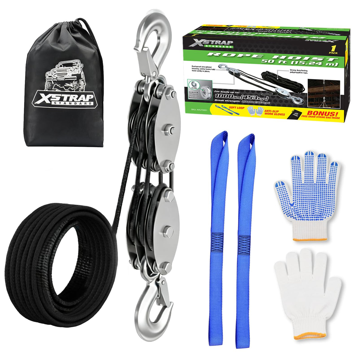 XSTRAP STANDARD rope hoist with anti-slip gloves providing secure grip