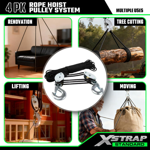 Safety hooks secure the hoist in place during use