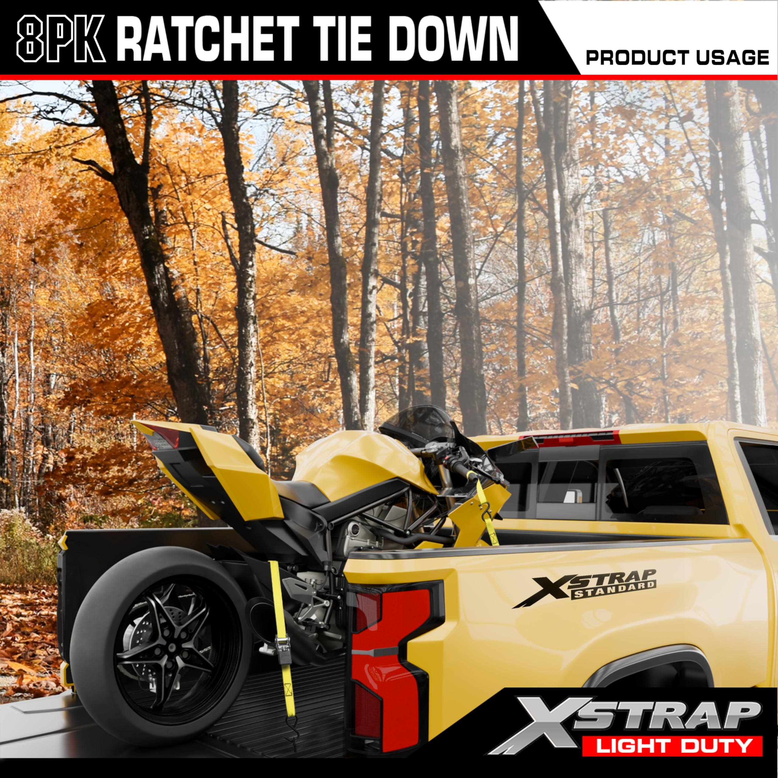 XSTRAP STANDARD yellow cargo strap in use on a roof rack.