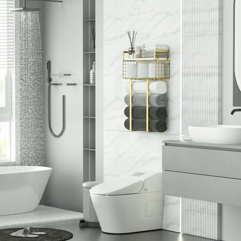 Xstydes toilet paper holder in gold, keeps essentials within easy reach.
