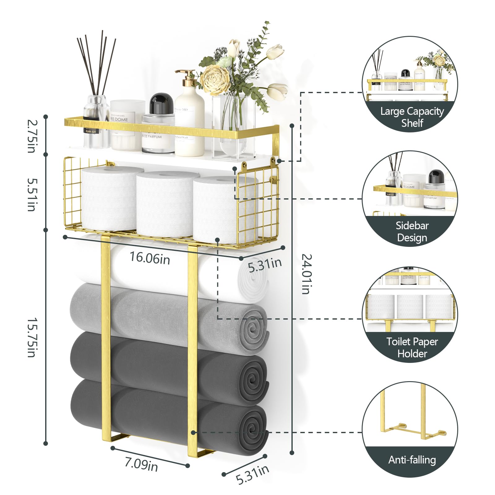 Xstydes wooden top panel storage basket in gold, adds natural texture and organization.