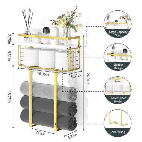 Xstydes wooden top panel storage basket in gold, adds natural texture and organization.