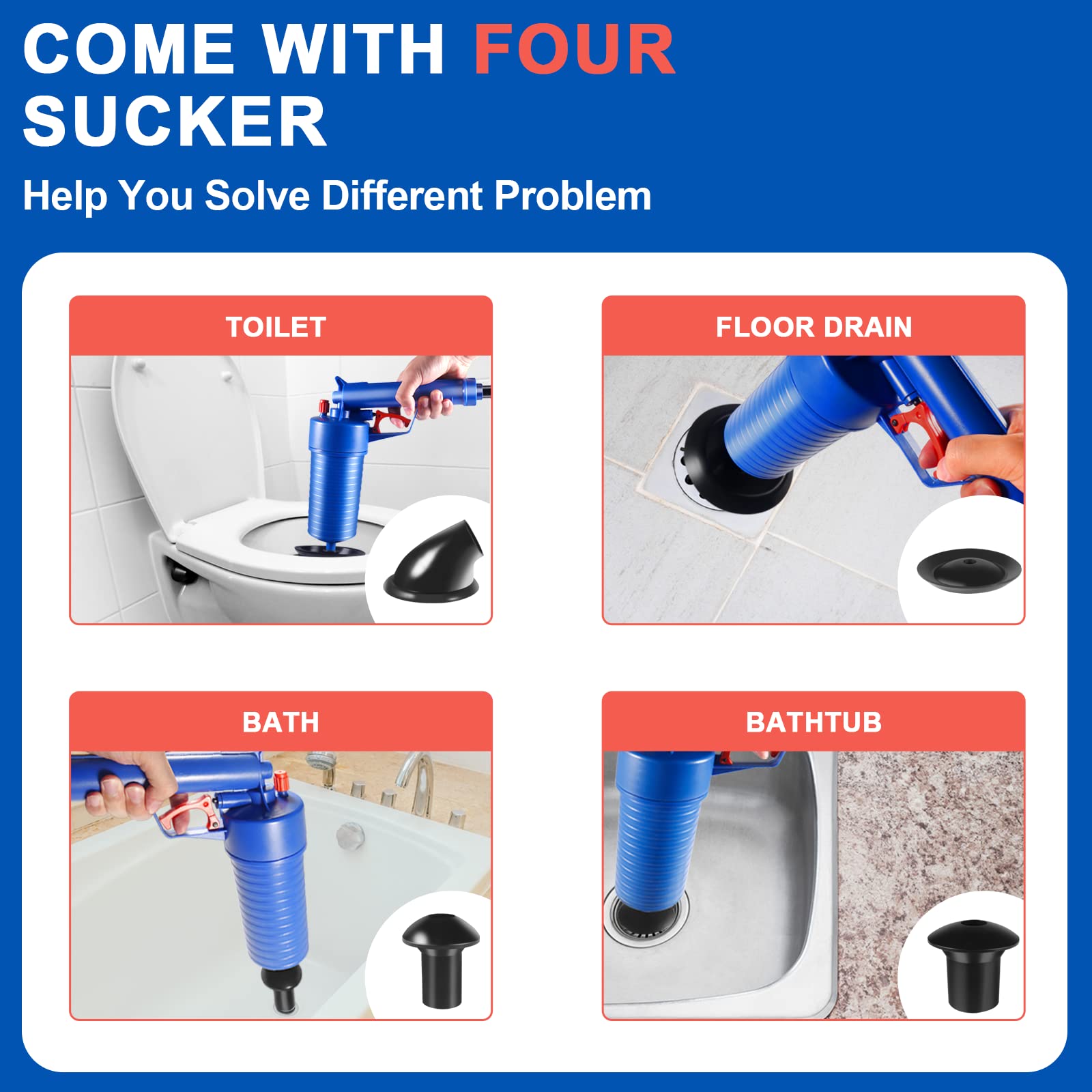 Xteamo high-pressure air power unclogs sinks, showers, and toilets efficiently
