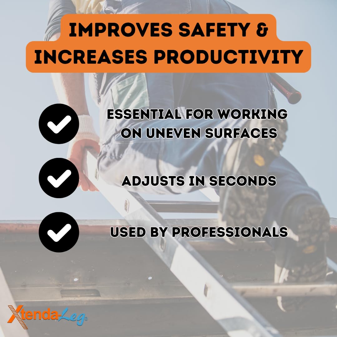 Xtenda-Leg stabilizer attachment secures ladders for quick, stable leveling.