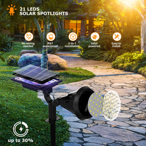 XTGTP adjustable-angle solar spotlight highlights trees and signs with precise beam.