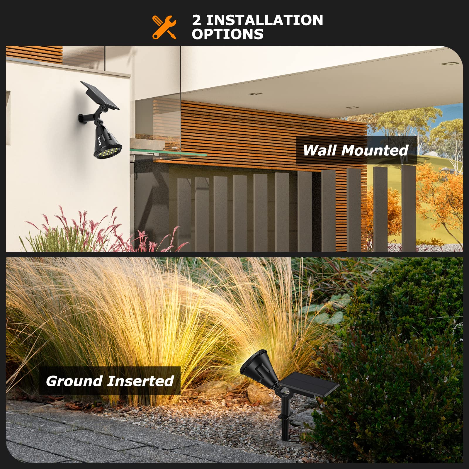 XTGTP Solar Spot Lights Outdoor 180-degree angle adjustable for optimal direction.