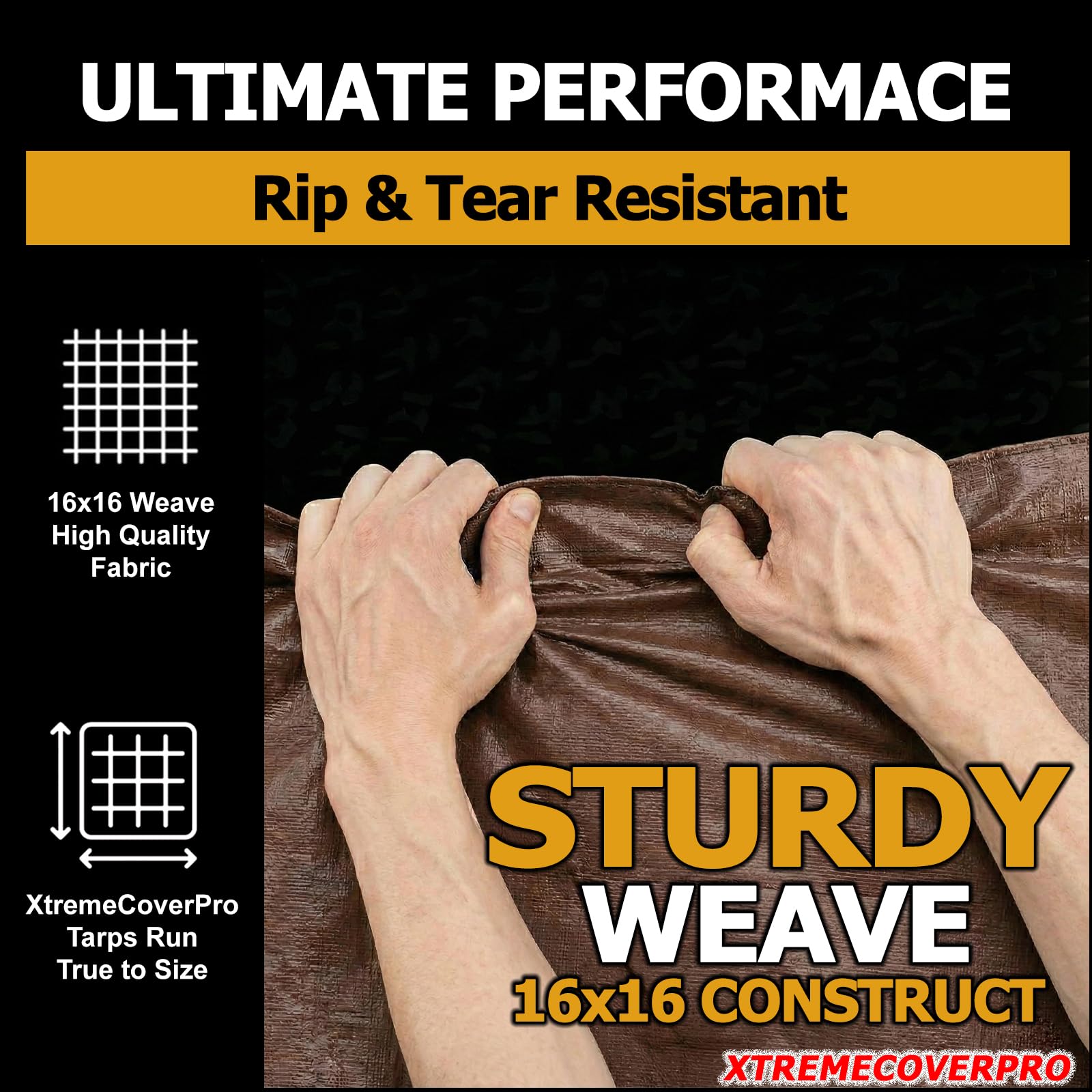 XTREMECOVERPRO 16x16 weave close-up indicating tear resistance