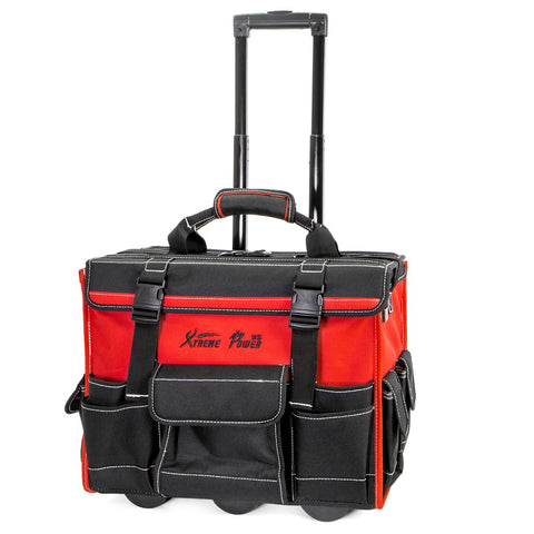 XtremepowerUS 18-inch rolling tool bag front view with organized compartments for quick access.