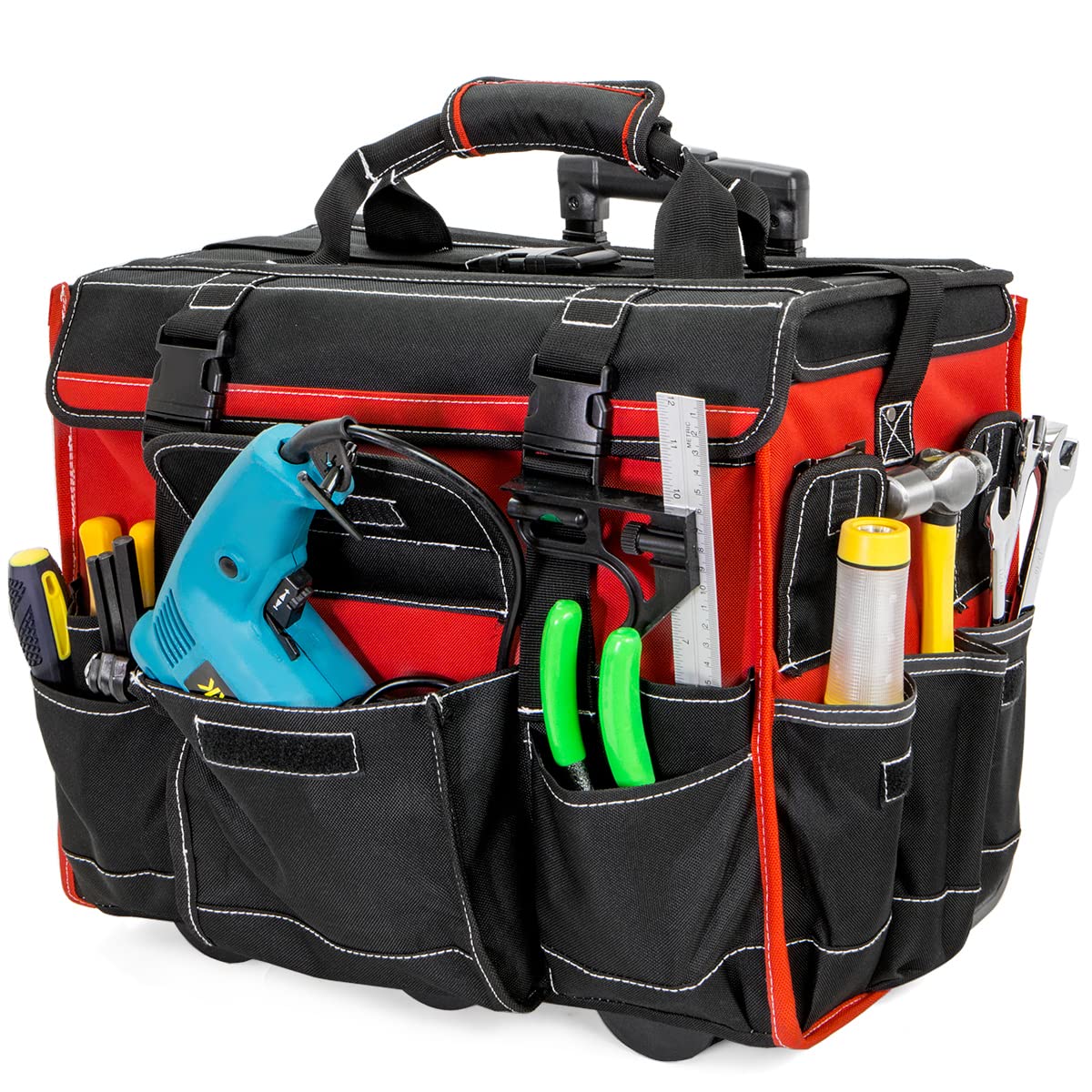 XtremepowerUS rolling tool bag with extended handle for easy transport.