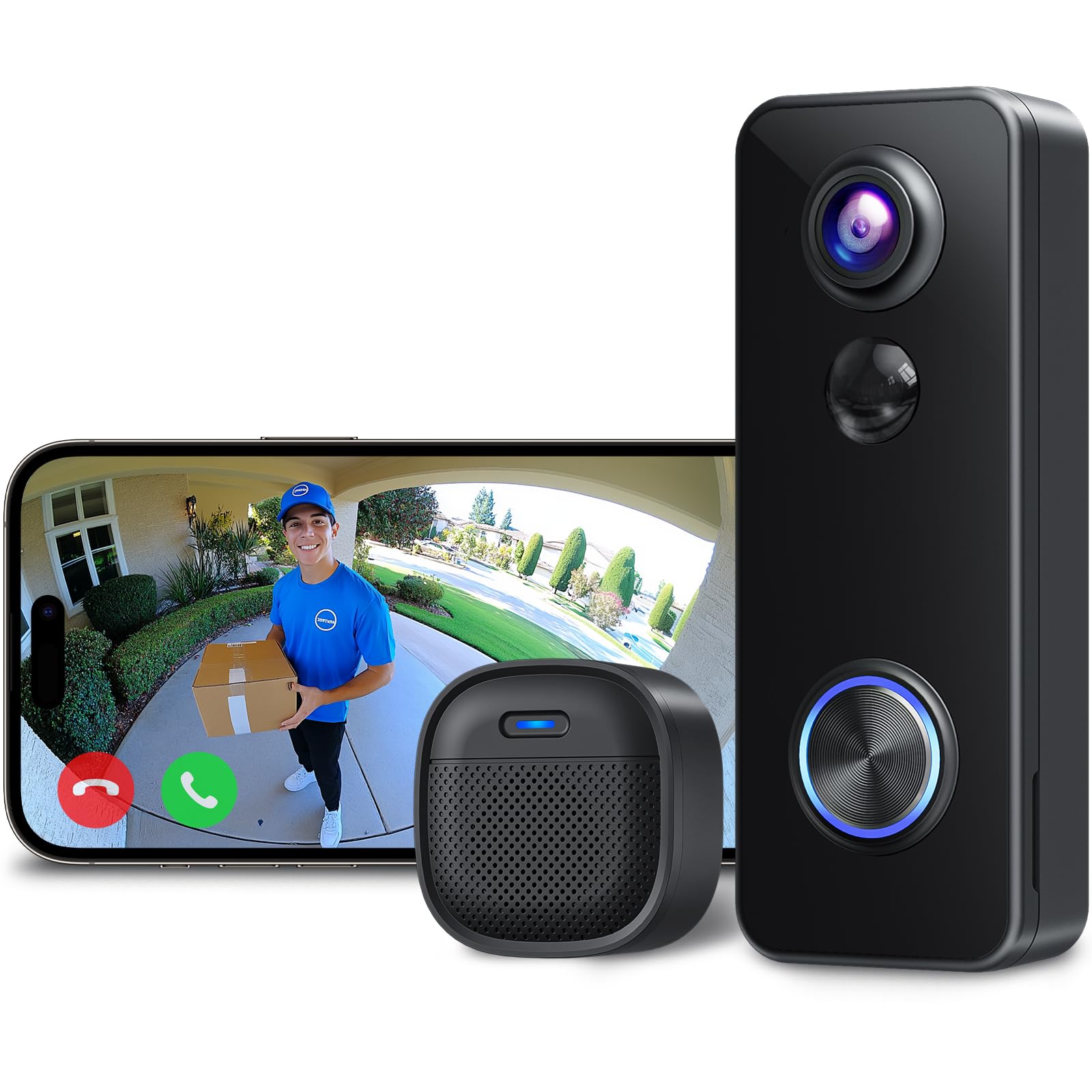XTU Battery Doorbell with 180° view for full entryway monitoring and quick responses.