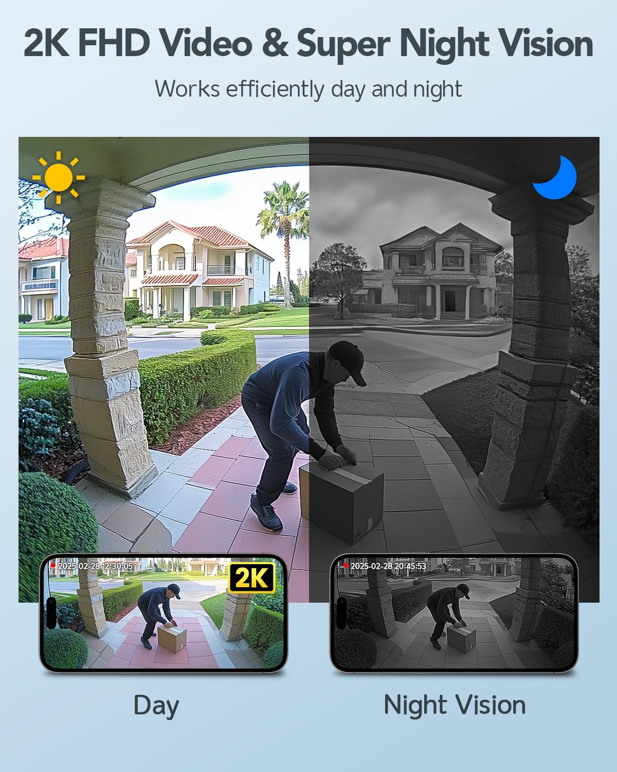 XTU Battery Doorbell 2K video and night vision for clear footage in low light.