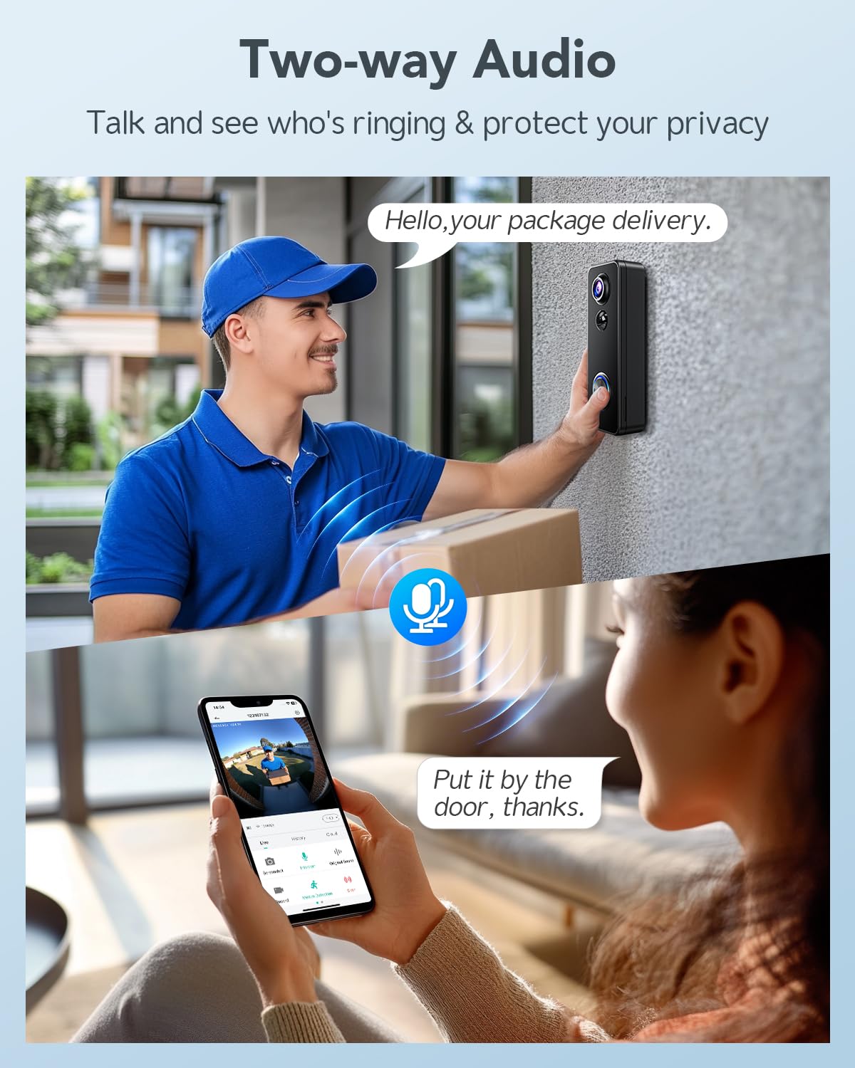 XTU Battery Doorbell pre-set replies help when you’re away.