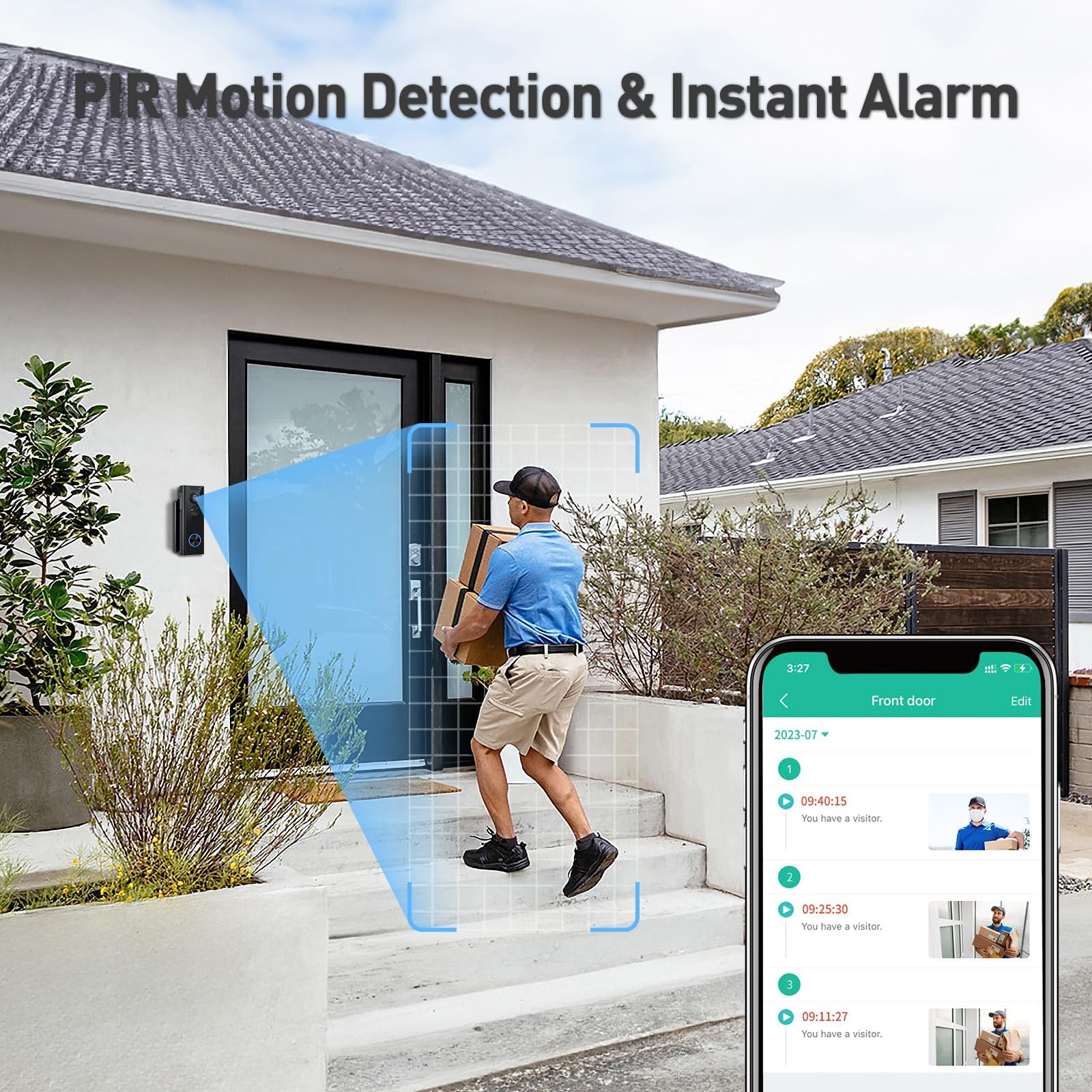 XTU doorbell camera 2-way audio enables real-time communication.