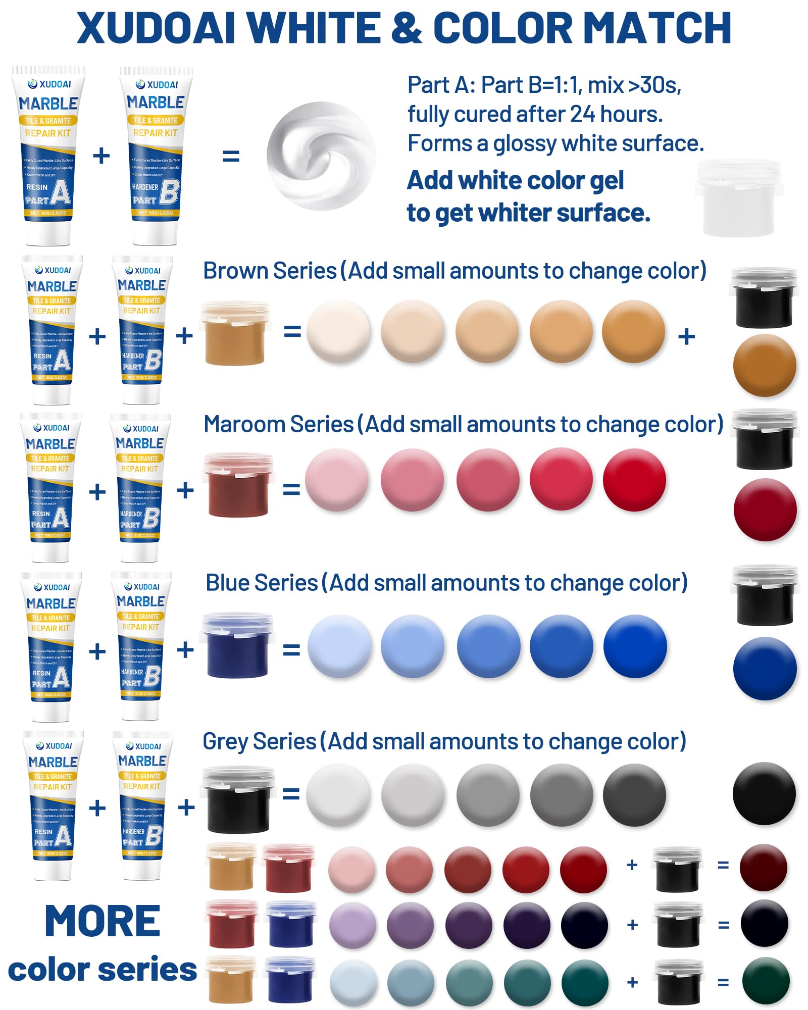 XUDOAI color gel set shown with five hues for custom tones.