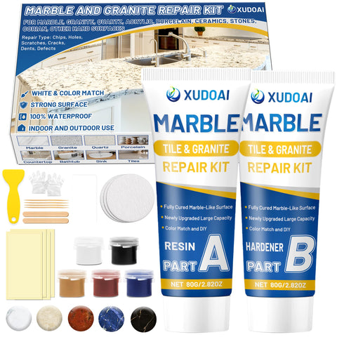XUDOAI Marble Repair Kit color matching paste applied to surface for seamless blend.