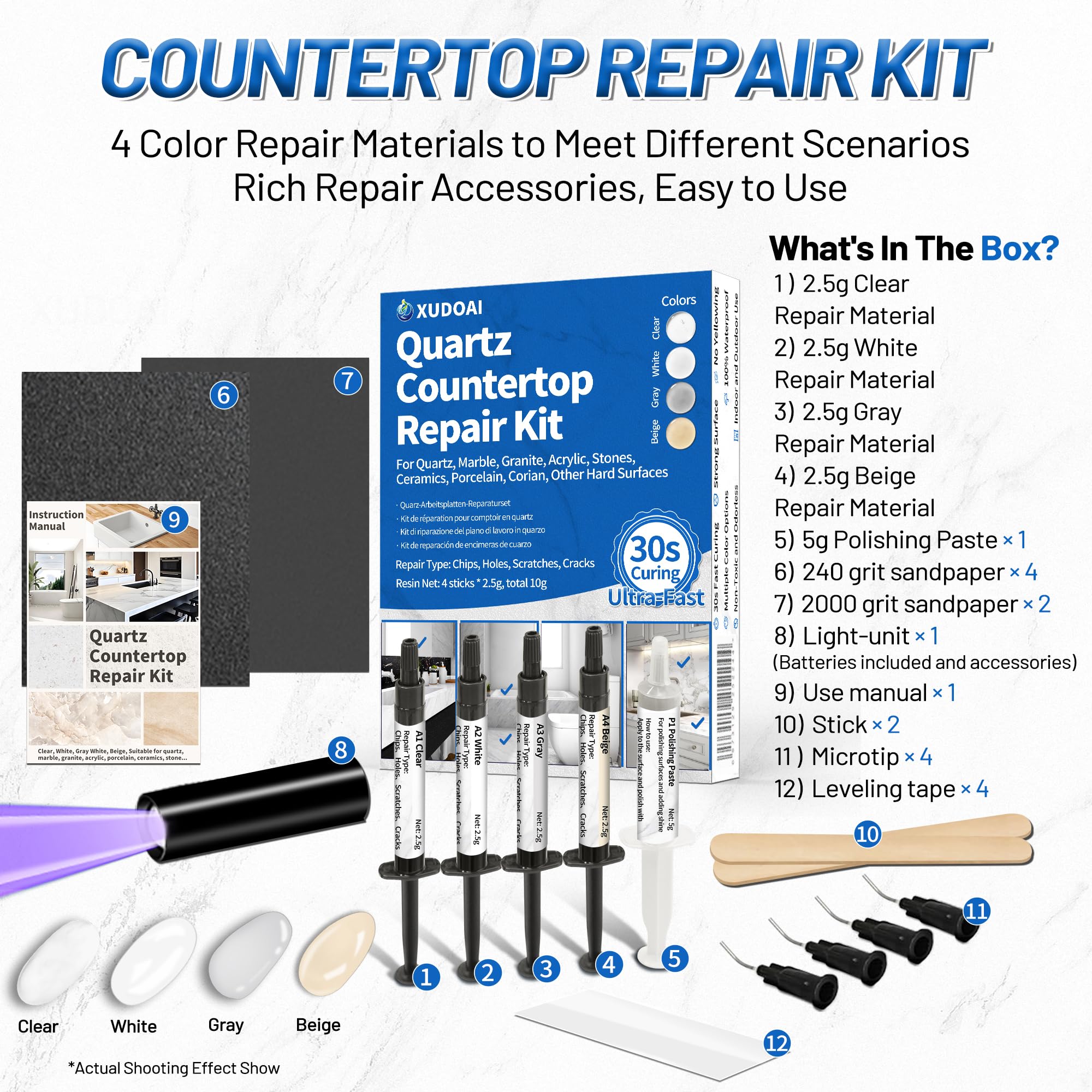 XUDOAI Quartz Repair Kit Beige color match for warm countertops