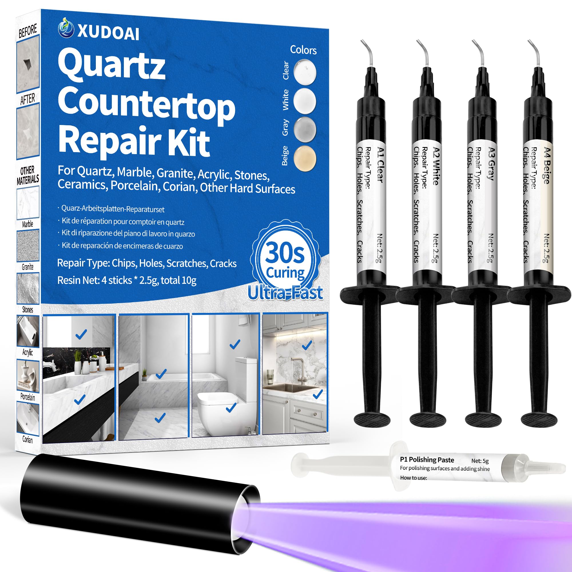 XUDOAI Quartz Repair Kit Clear color match for discreet countertop fixes