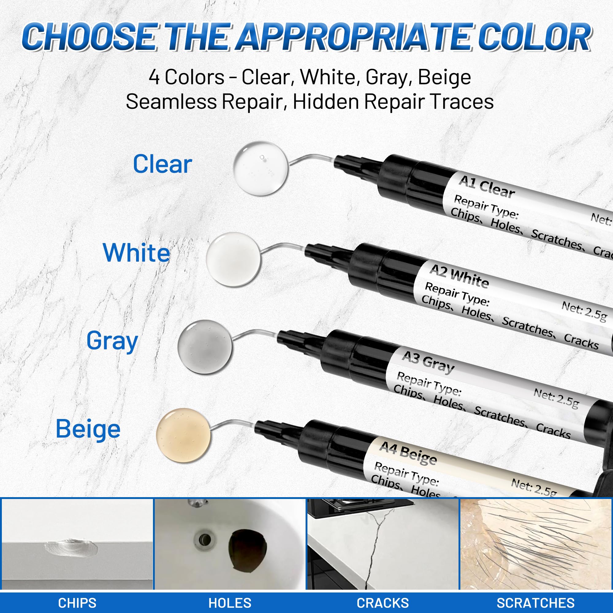 XUDOAI Quartz Repair Kit White color match blends with light surfaces
