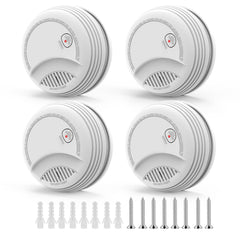 XUK 4-pack smoke detectors front view for living rooms and bedrooms.