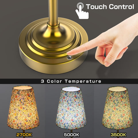 Xumemall battery-powered table lamp showing charging indicator for extended cordless use.