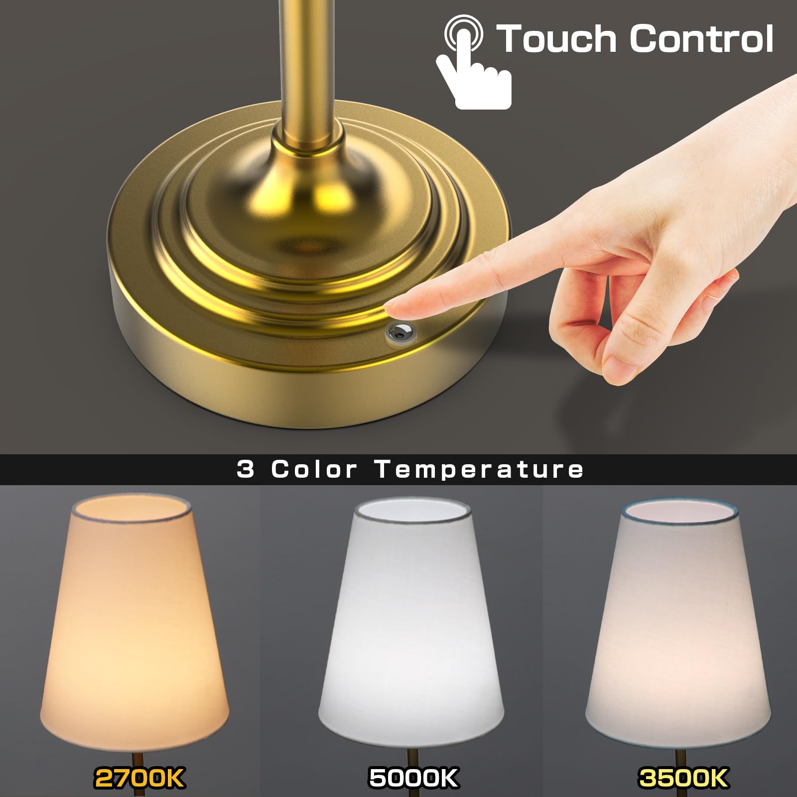 Xumemall lamp showing built-in rechargeable battery for wireless use.