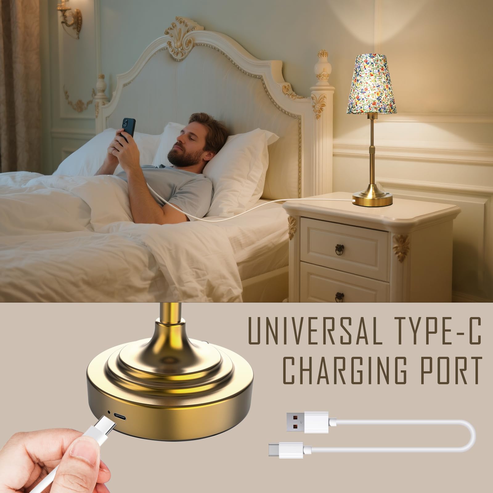Xumemall cordless lamp on a table setup for versatile placement.