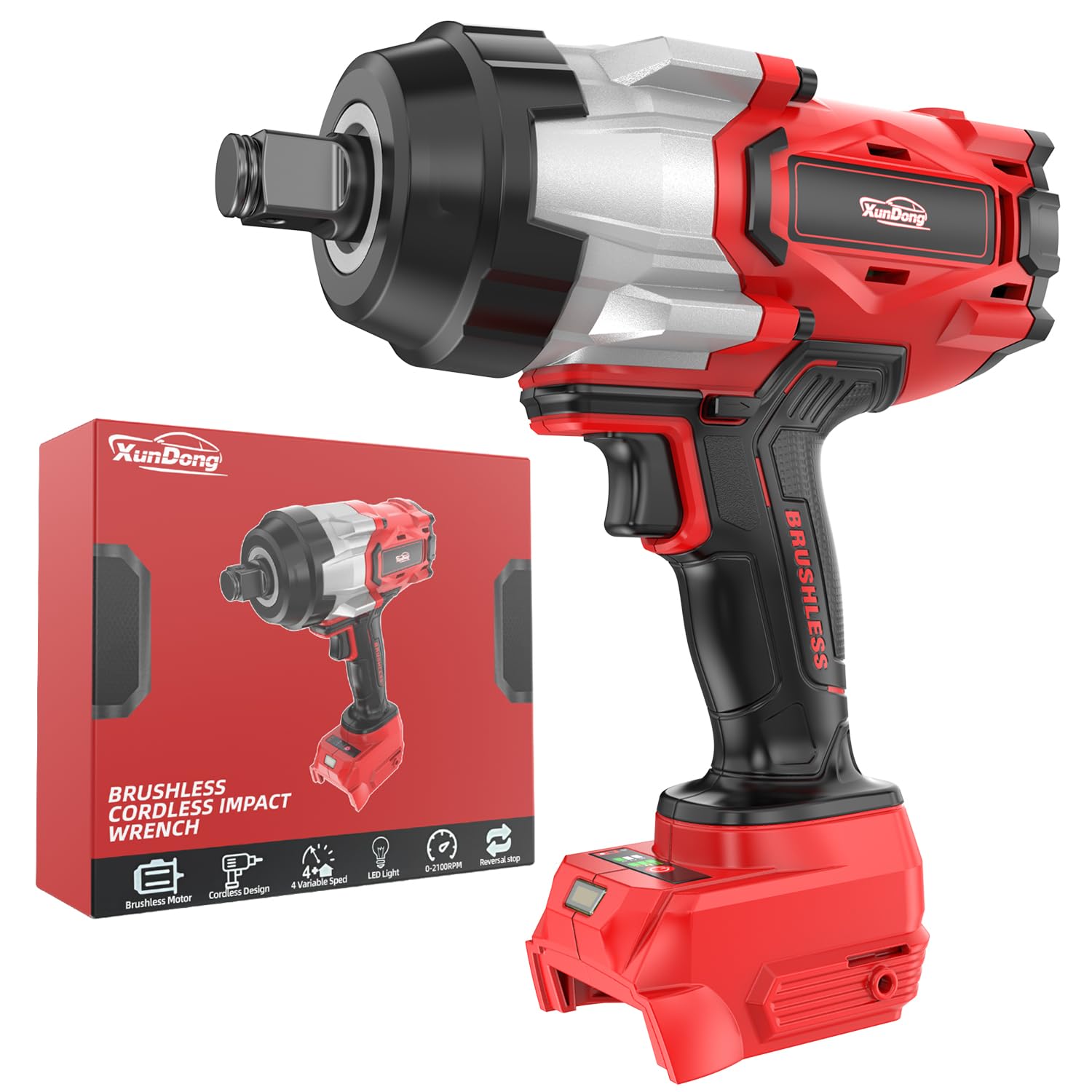 XunDong cordless impact wrench in action on lug nuts for fast removal.